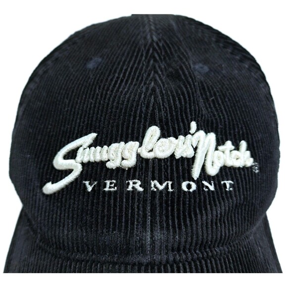 Smugglers Notch Vermont Corduroy Hat Black Adjustable Strapback Vintage USA Ski - Picture 2 of 7